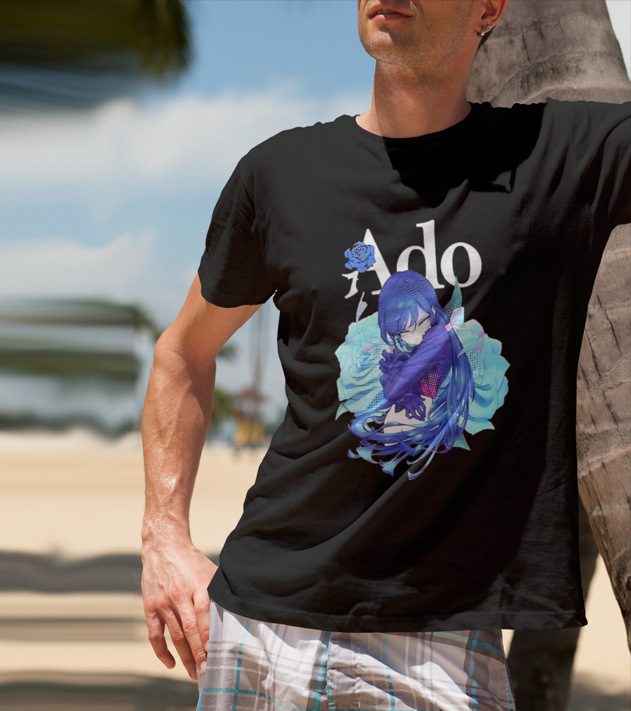 Ado Roses Pose Blue Hair Art Japanese Singer Anime T-Shirt
