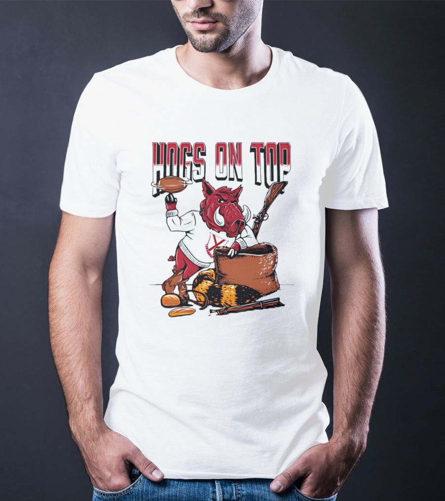 Hogs On Top Arkansas Razorbacks Football T-Shirt