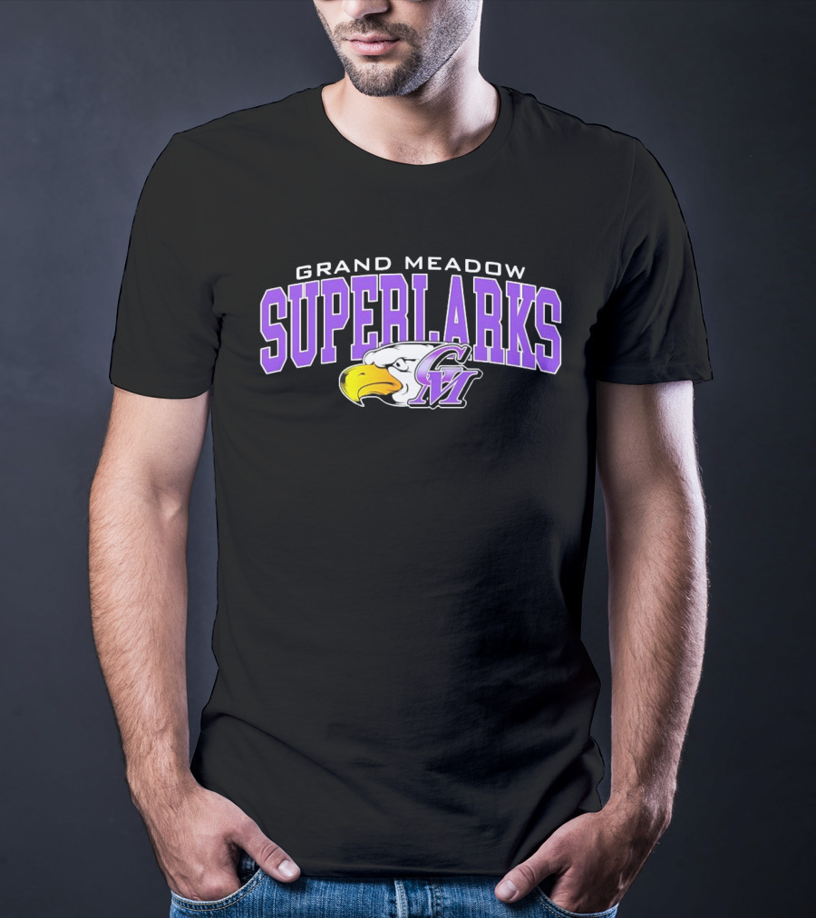 Grand Meadow Superlarks GM Eagle Logo Purple And Yellow T-Shirt