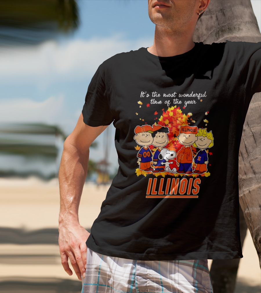 Peanuts Illinois Fall It's The Most Wonderful Time Of The Year Charlie Brown Snoopy Autumn Leaves T-Shirt
