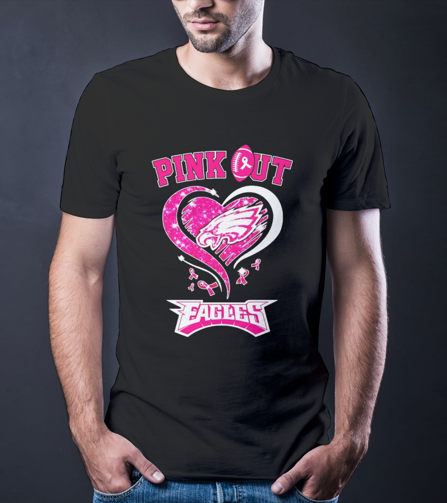 Philadelphia Eagles Pink Out Breast Cancer Awareness Heart T-Shirt