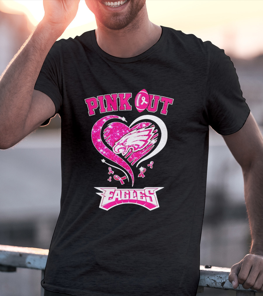 Philadelphia Eagles Pink Out Breast Cancer Awareness Heart T-Shirt