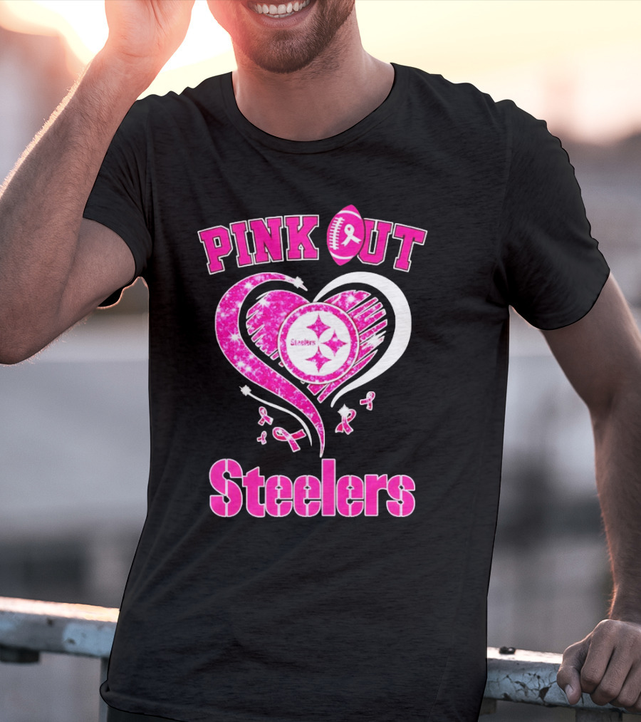 Pink Out Steelers Breast Cancer Heart Diamond T-Shirt