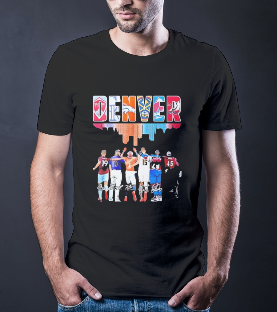 Denver City Skyline Rapids Rockies Broncos Nuggets Avalanche Mammoth Team Spirit T-Shirt