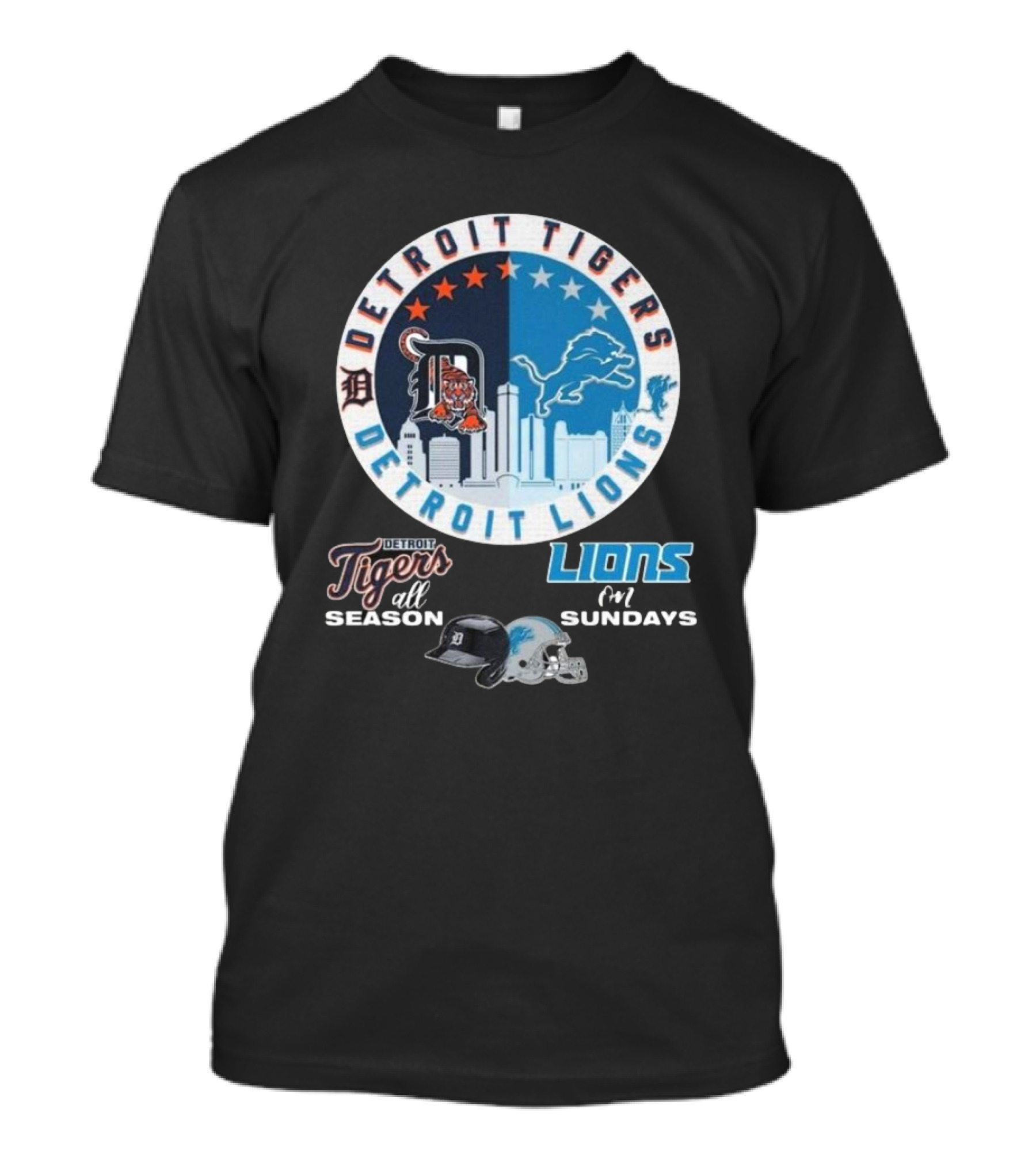 Detroit Tigers All Season Detroit Lions For Sundays Skyline Helmets T-Shirt