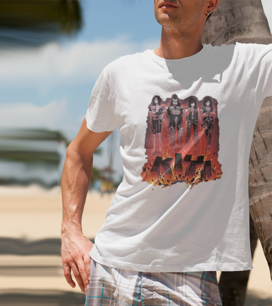 KISS Band Members Surrounded By Flames T-Shirt