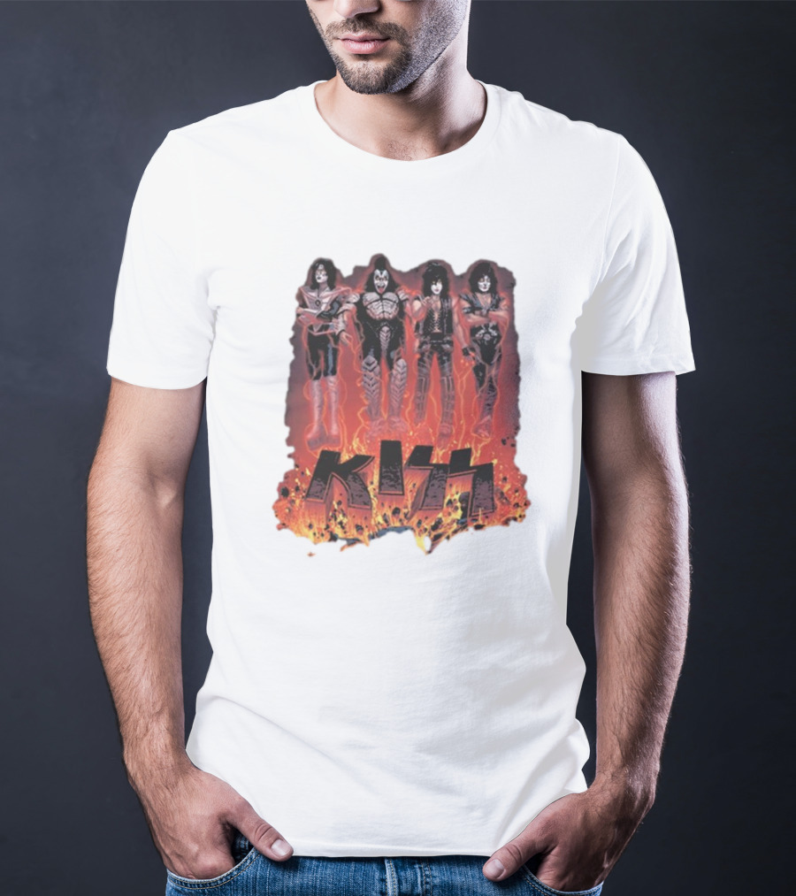 KISS Band Members Surrounded By Flames T-Shirt