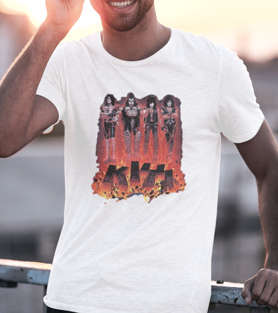 KISS Band Members Surrounded By Flames T-Shirt