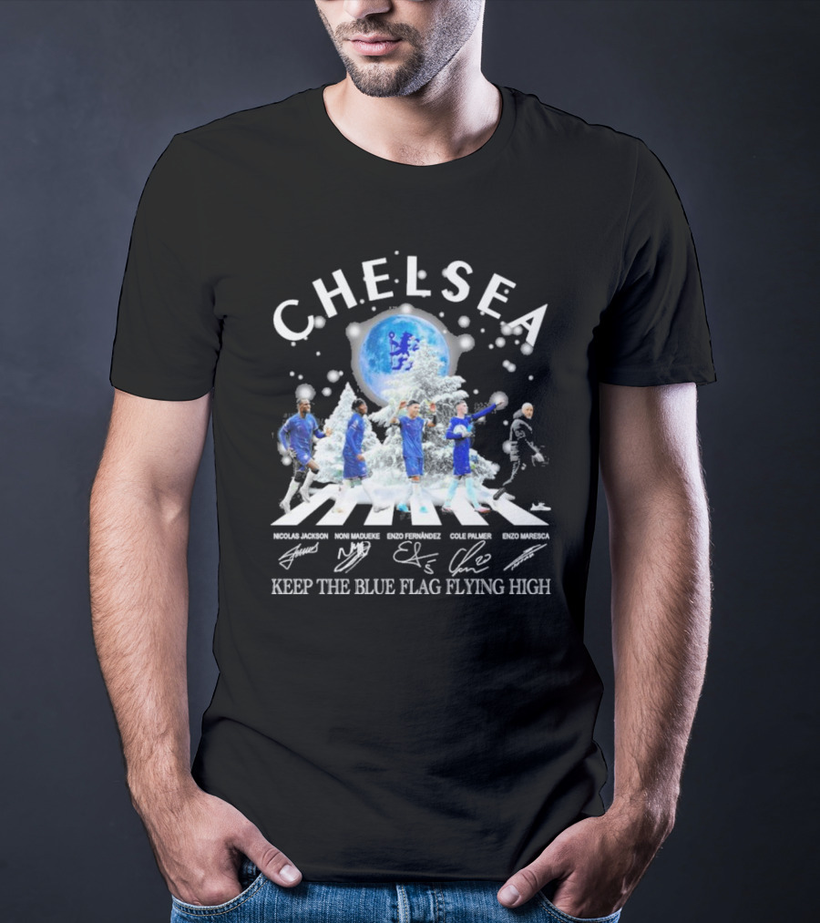 Chelsea Abbey Road Christmas Keep The Blue Flag Flying High T-Shirt