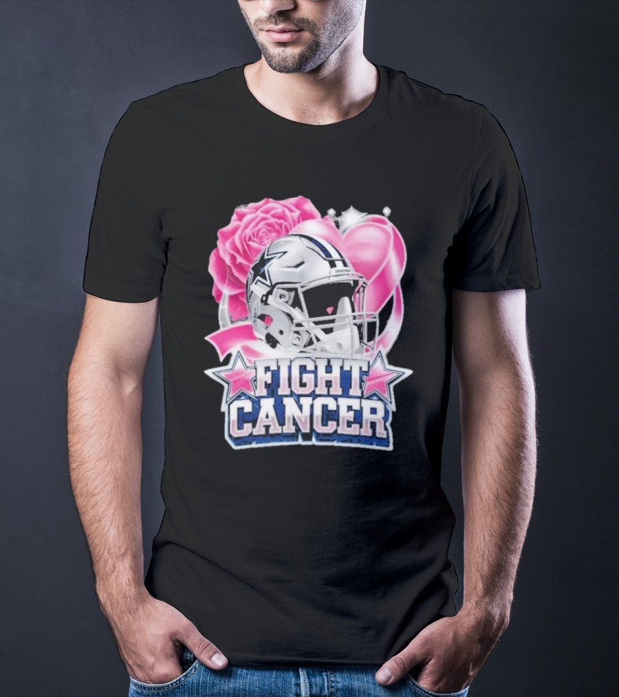 Fight Cancer Breast Cancer Dallas Cowboys Helmet Roses Pink T-Shirt