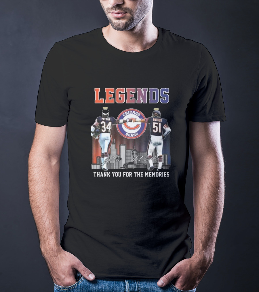 LEGENDS Chicago Bears Payton Butkus Thank You For The Memories Signatures T-Shirt
