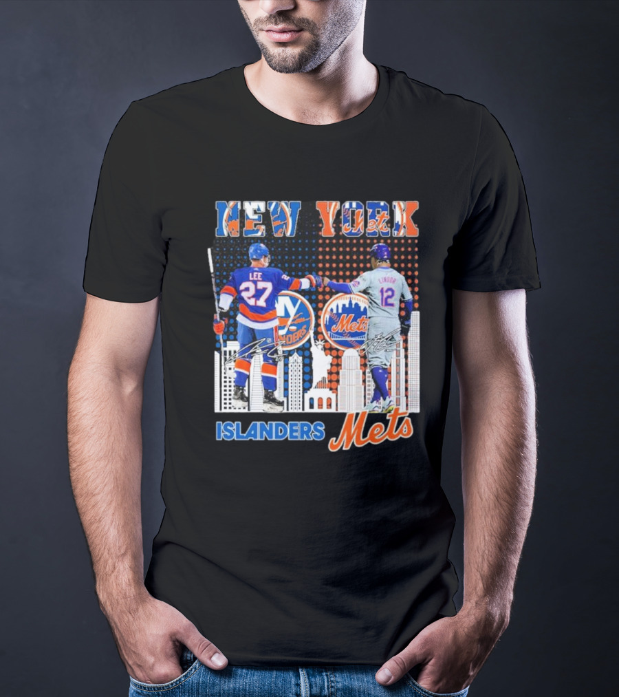 New York Islanders Mets Anders Lee Francisco Lindor Collaboration T-Shirt