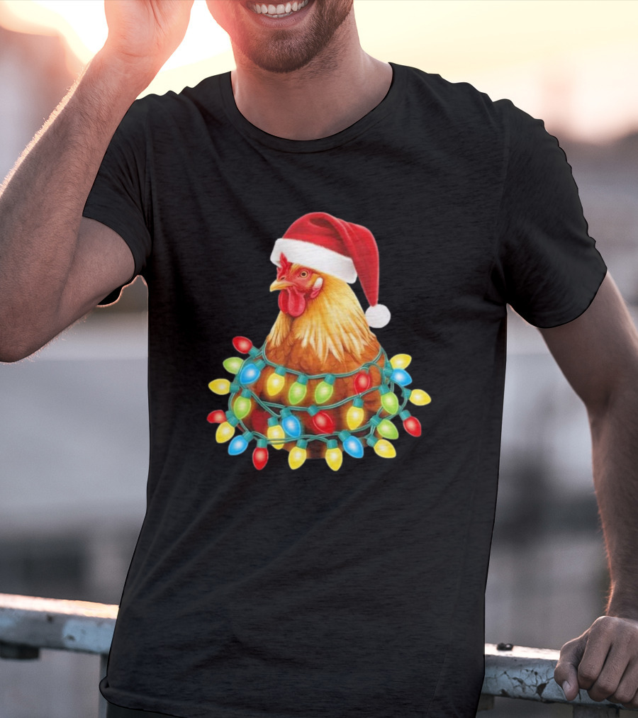 Santa Chicken Christmas Lights Festive Hilarious T-Shirt