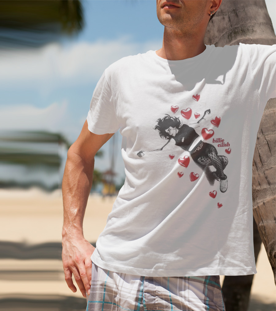 Billie Eilish Surrounded By Floating Red Hearts Valentine T-Shirt