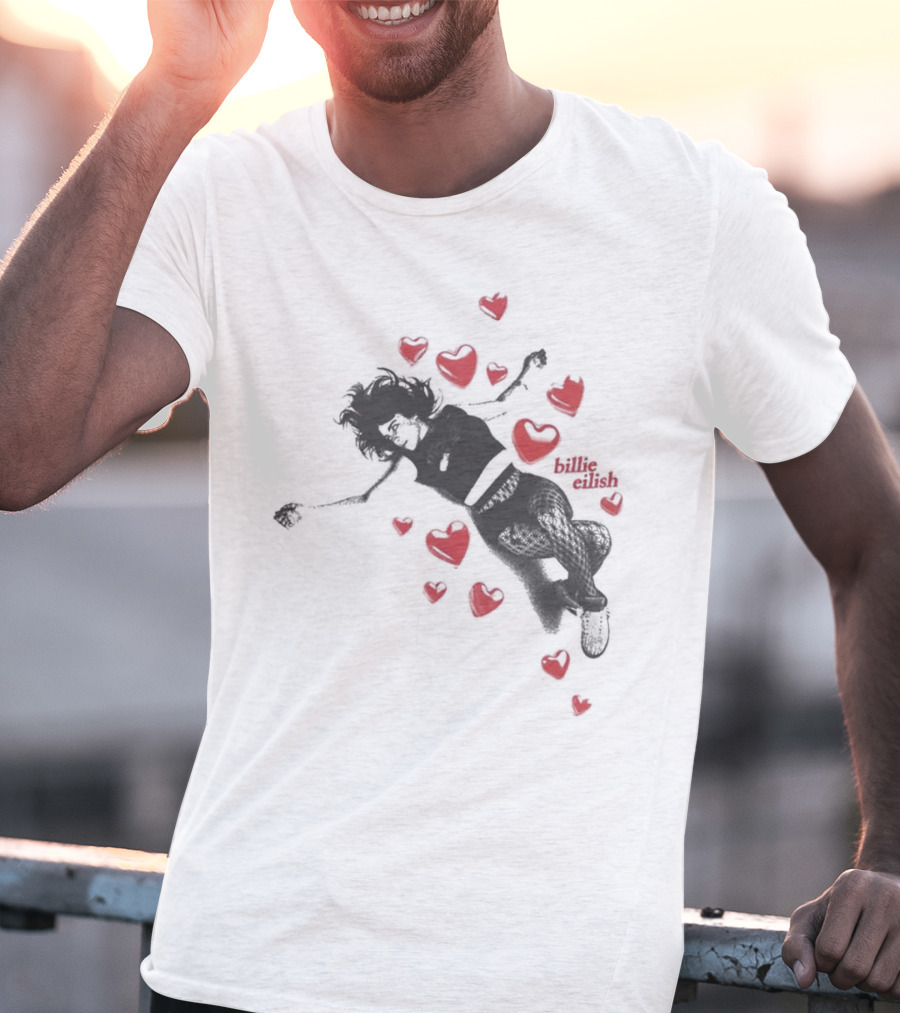 Billie Eilish Surrounded By Floating Red Hearts Valentine T-Shirt