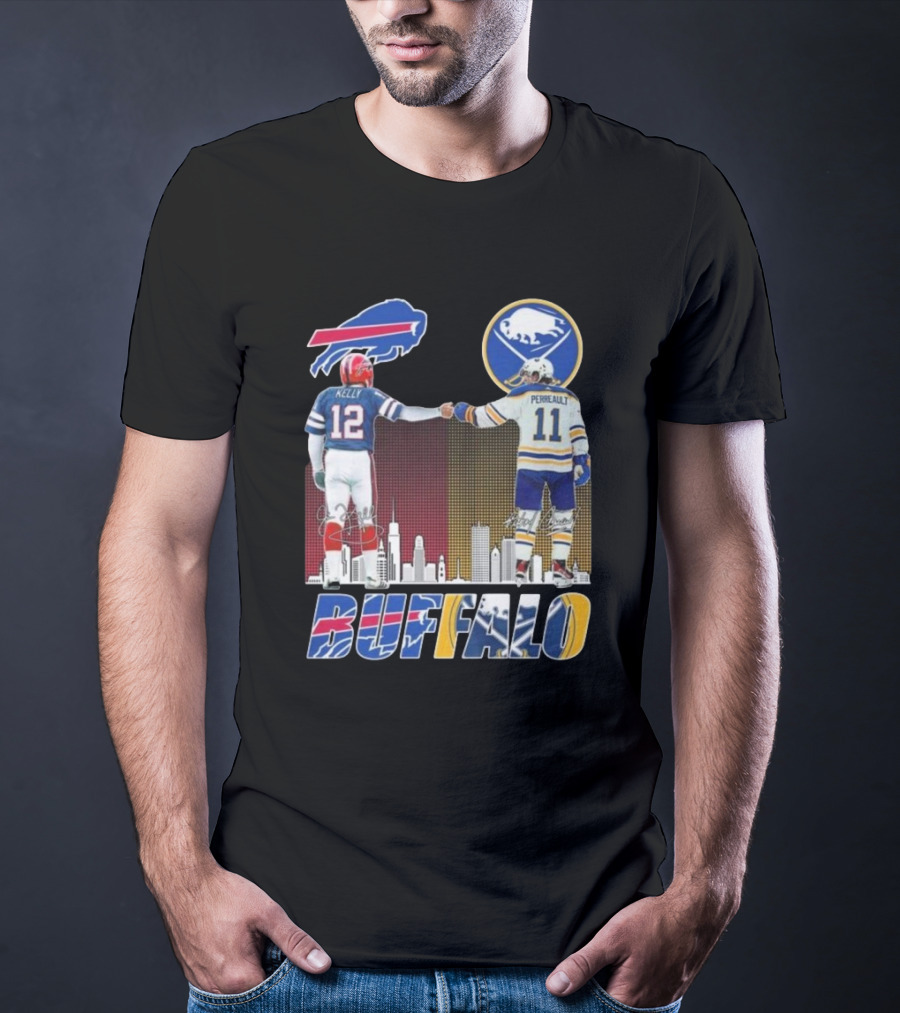 Buffalo Bills Sabres Kelly Perreault Signatures Skyline T-Shirt