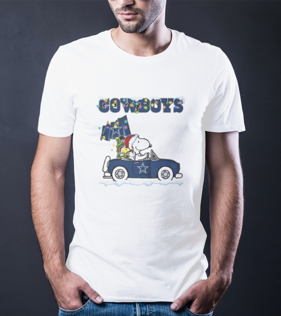 Cowboys Snoopy Christmas Car Cartoon Sports T-Shirt
