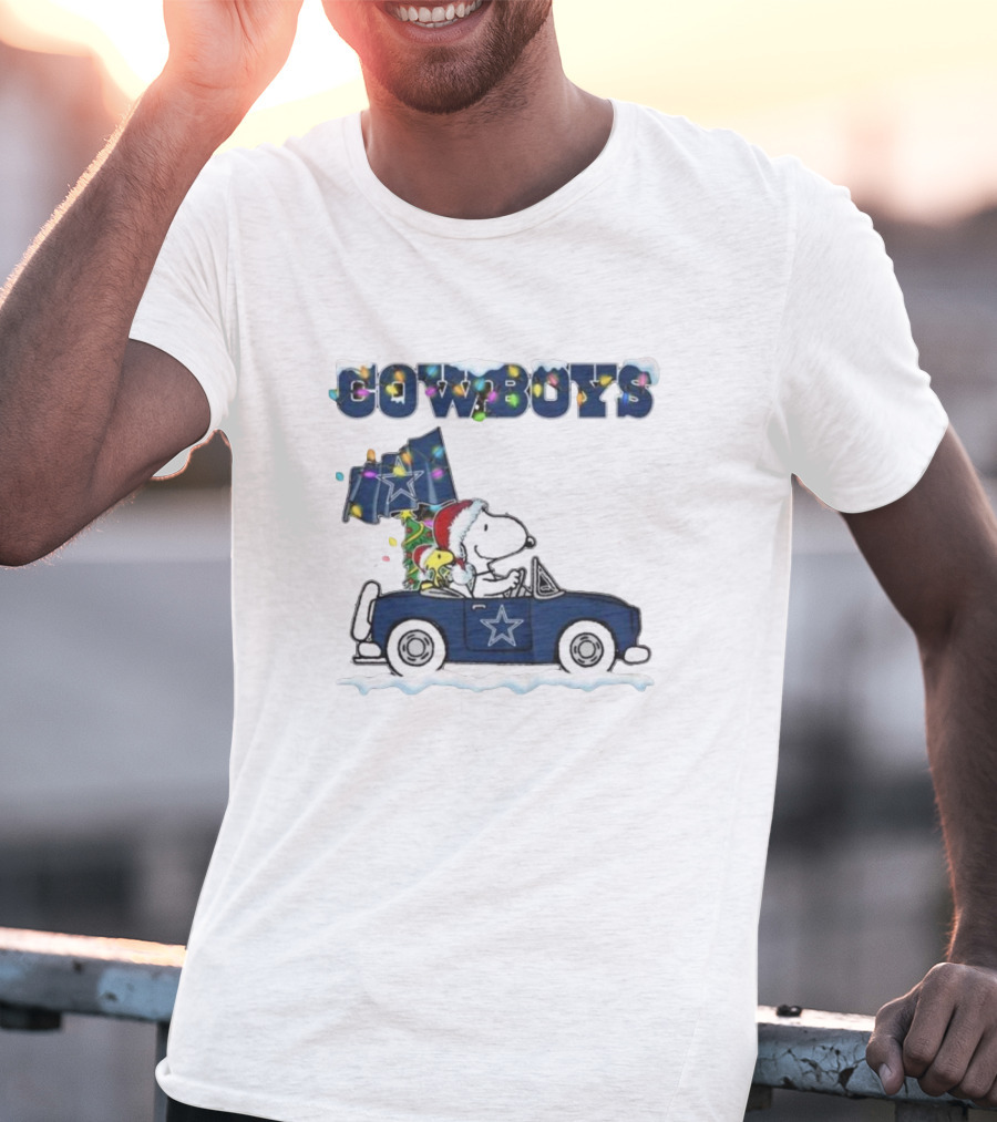 Cowboys Snoopy Christmas Car Cartoon Sports T-Shirt