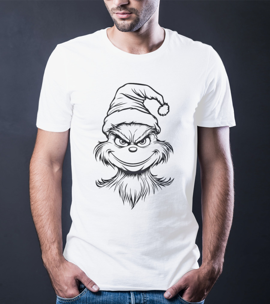 Grinch Face Outline Merry Christmas T-Shirt