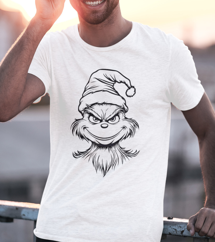 Grinch Face Outline Merry Christmas T-Shirt