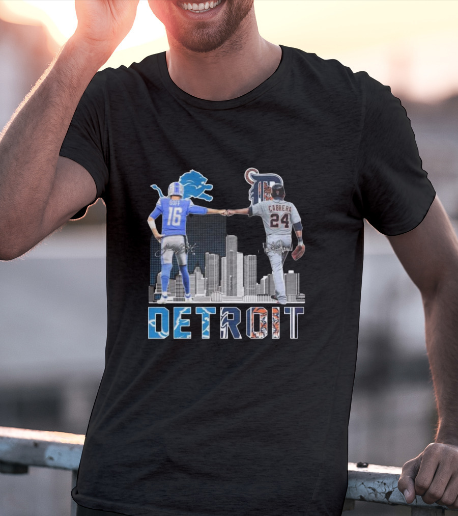 Detroit Lions Goff Tigers Cabrera Signatures Skyline T-Shirt