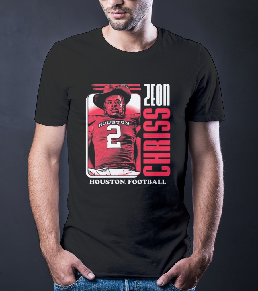 Houston Cougars Football Zeon Chriss Number 2 Red Black White T-Shirt