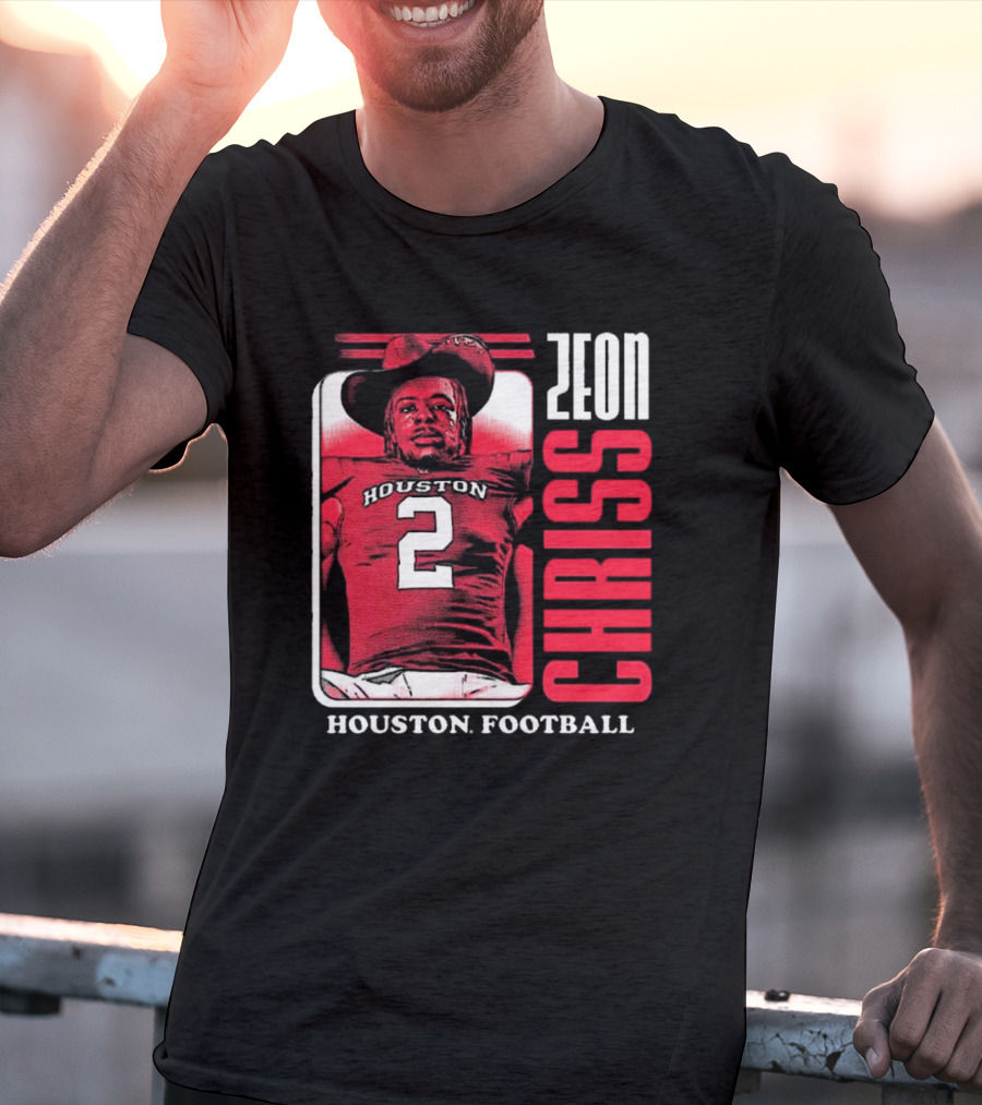 Houston Cougars Football Zeon Chriss Number 2 Red Black White T-Shirt