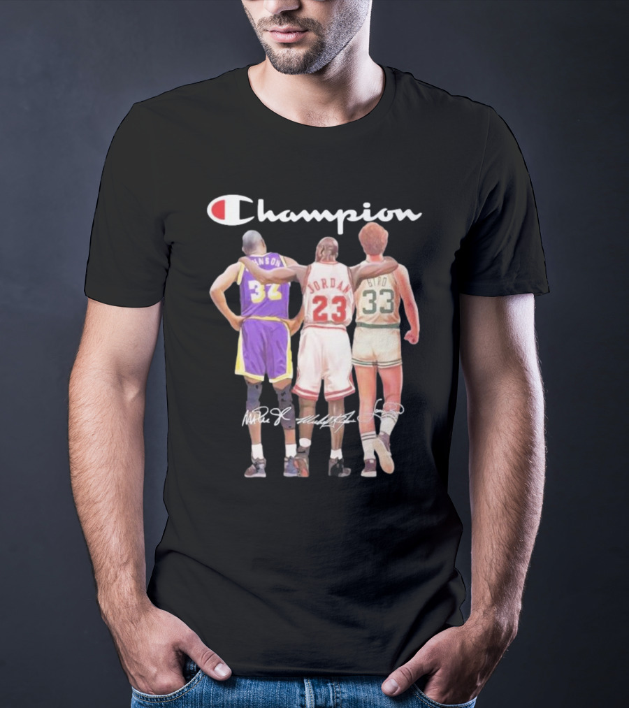Champion Magic Johnson Jordan Bird Signatures 32 23 33 T-Shirt