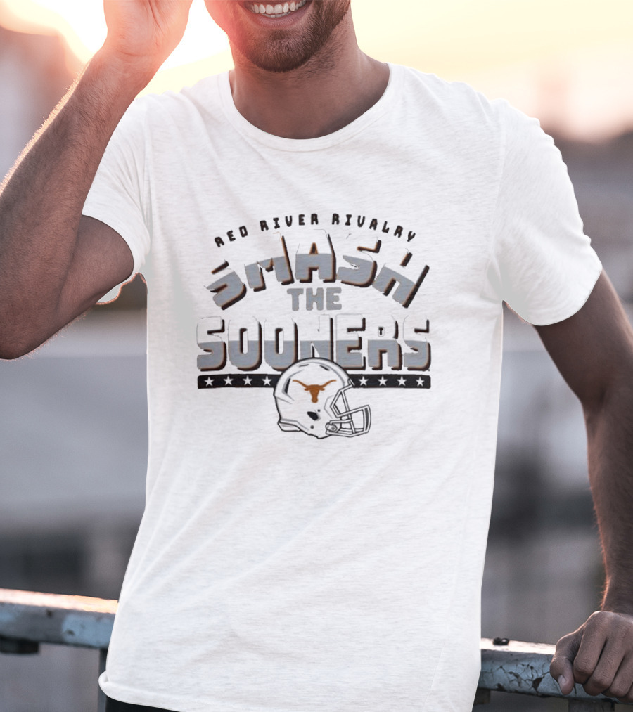 Red River Rivalry Smash The Sooners Texas Longhorns Helmet T-Shirt