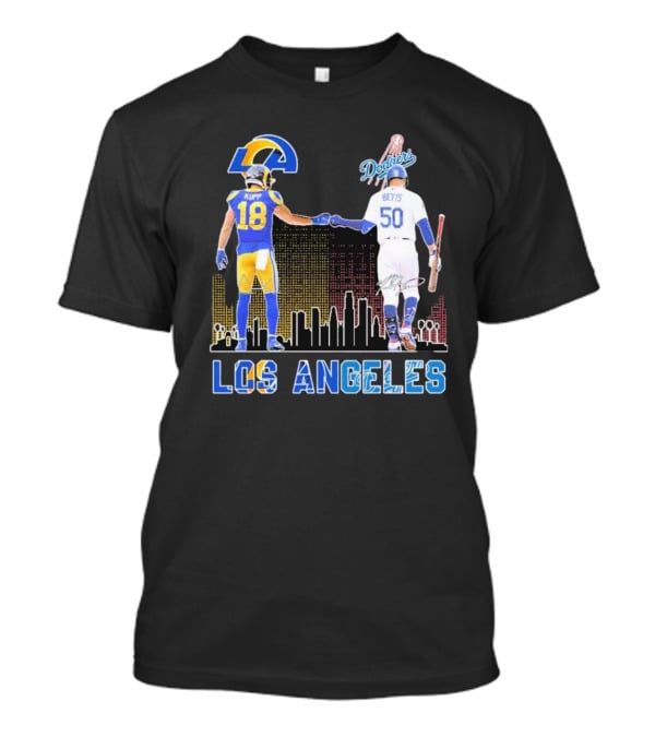 Los Angeles Rams And Dodgers Cooper Kupp Mookie Betts Skyline Collaboration T-Shirt