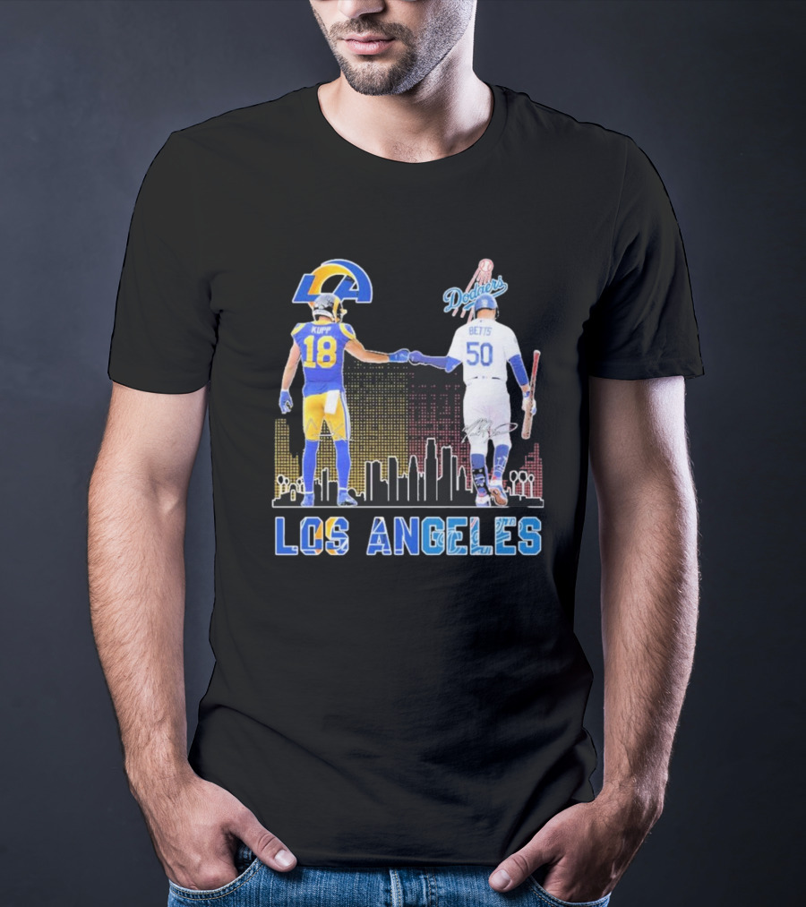 Los Angeles Rams And Dodgers Cooper Kupp Mookie Betts Skyline Collaboration T-Shirt