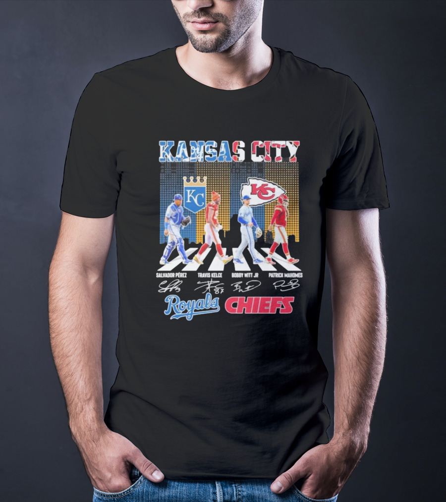 Kansas City Royals Salvador Pérez Bobby Witt Jr Kansas City Chiefs Travis Kelce Patrick Mahomes Abbey Road Signatures T-Shirt