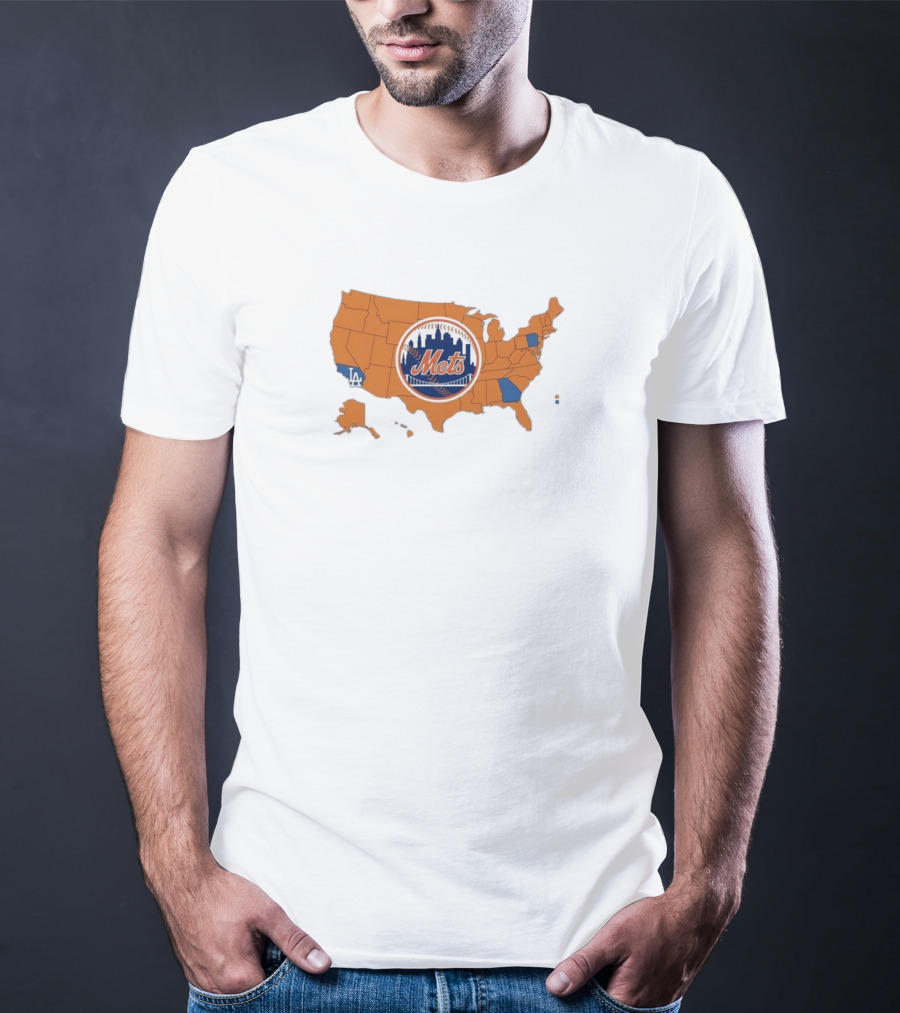 Map Of America Rooting For Mets With Dodgers And Braves Highlights In NLCS MLB T-Shirt