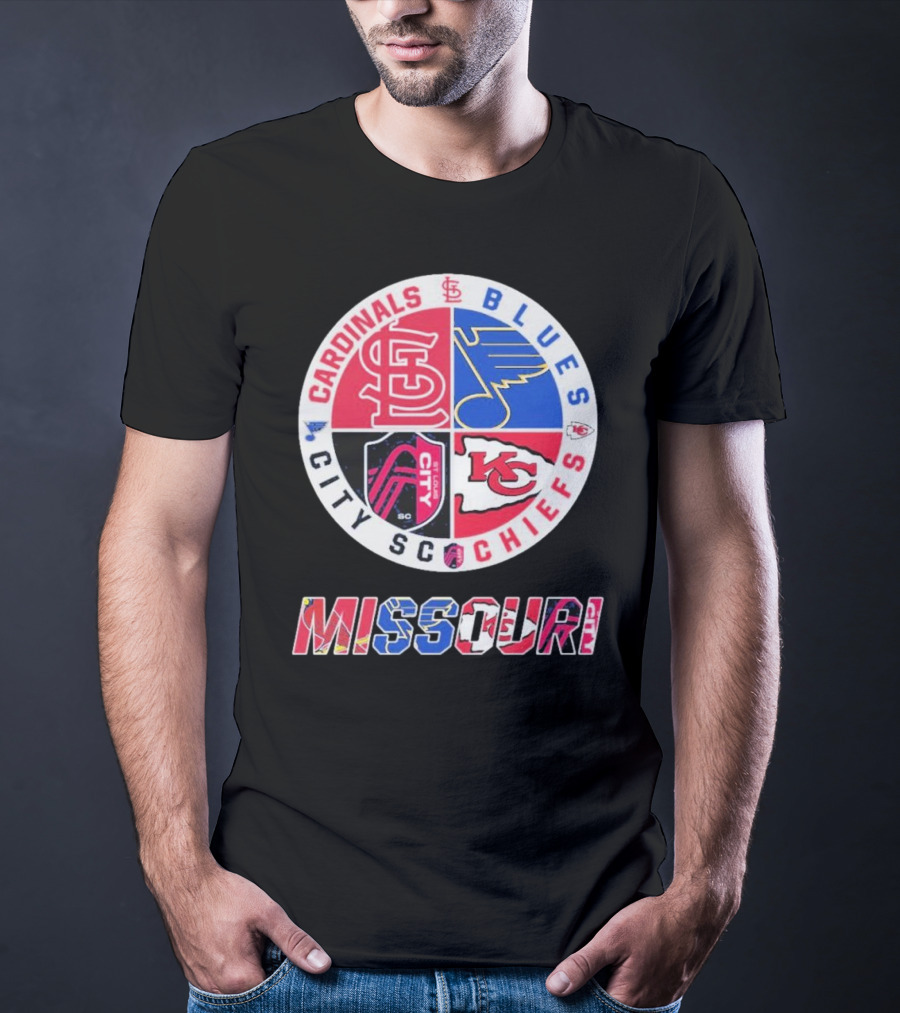 Missouri Cardinals Blues City SC Chiefs Logo Collection T-Shirt