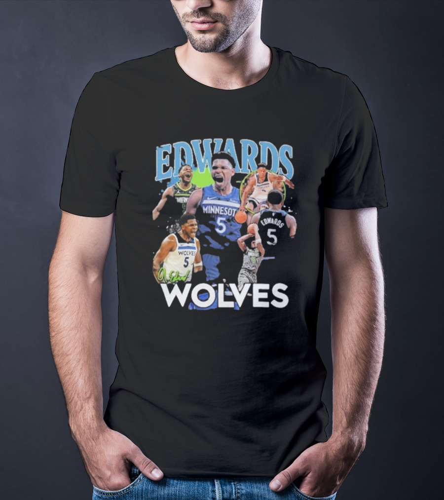 EDWARDS Minnesota Wolves Number 5 Basketball Action Collage T-Shirt