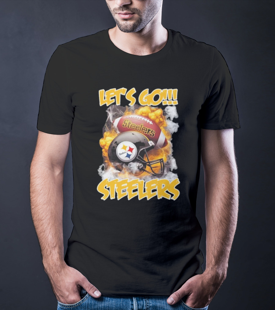 Pittsburgh Steelers Vintage Helmets Let's Go Steelers Football Helmets And Smoke T-Shirt