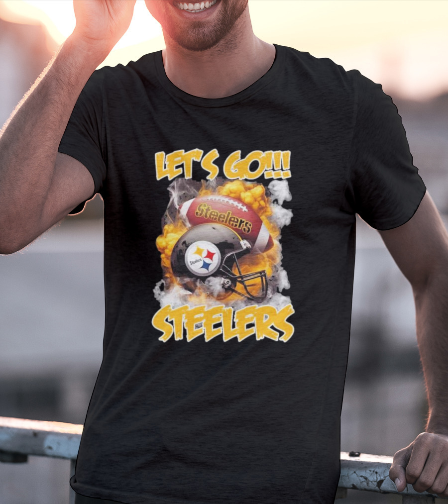 Pittsburgh Steelers Vintage Helmets Let's Go Steelers Football Helmets And Smoke T-Shirt