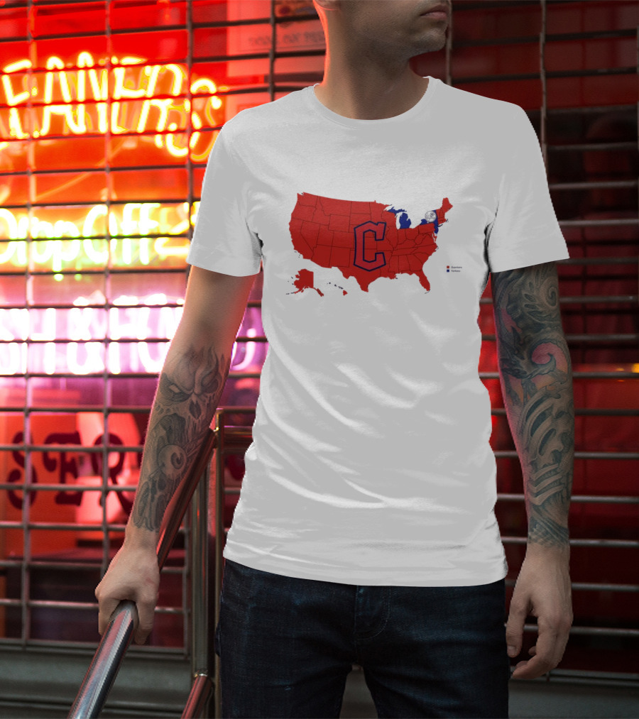 Map Showing Cleveland Guardians Dominance Over New York Yankees In ALCS Fan Support Across America T-Shirt