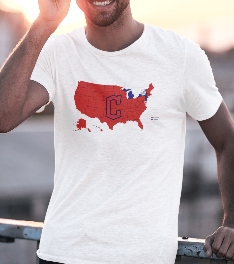 Map Showing Cleveland Guardians Dominance Over New York Yankees In ALCS Fan Support Across America T-Shirt