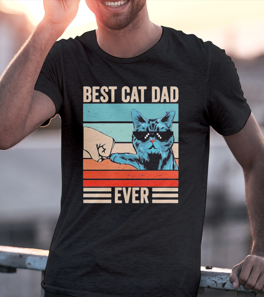 Best Cat Dad Ever Bump Fist With Cool Cat FatherS Day T-Shirt