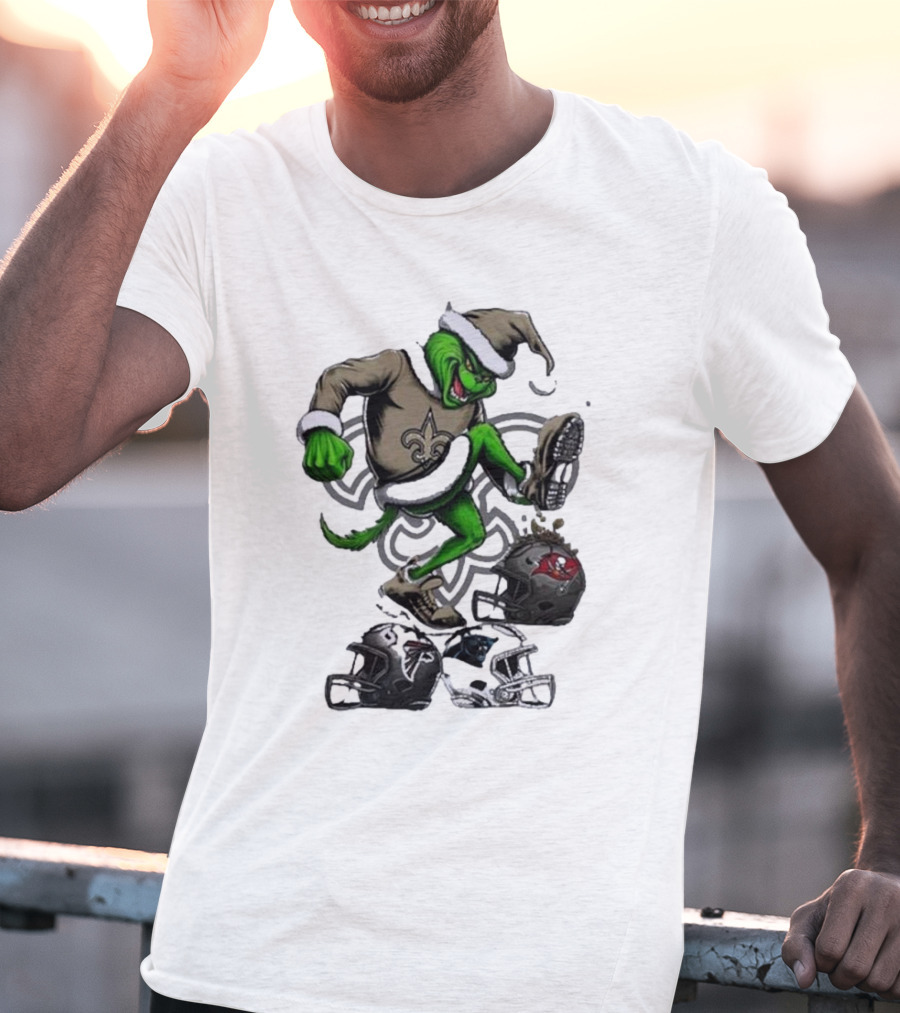 Grinch Crushes Rival NFL Teams In New Orleans Saints Gear T-Shirt