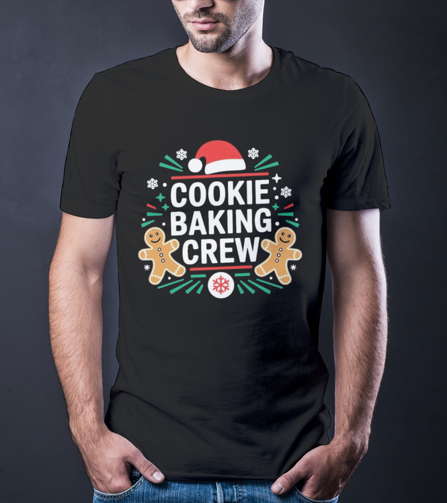 Cookie Baking Crew Christmas Gingerbread Festive Santa Hat Snowflakes T-Shirt