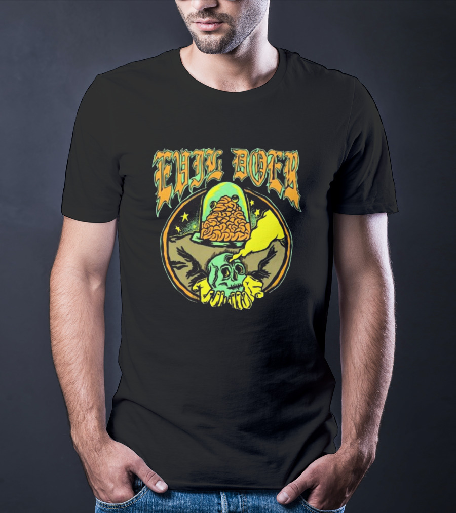 Evil Doer October Monster Skull And Brain In Jar T-Shirt