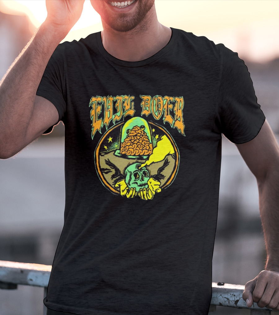 Evil Doer October Monster Skull And Brain In Jar T-Shirt