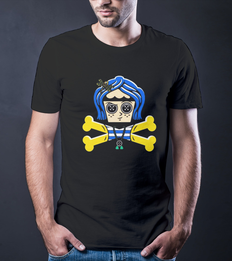 Coraline Inspired Button Eyed Crossbones By Johnny Cupcakes T-Shirt
