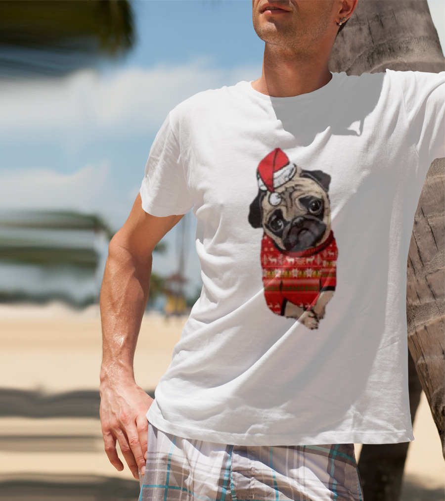 Lovely Pug Christmas Sweater Santa Hat Holiday T-Shirt