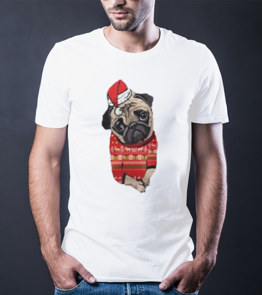Lovely Pug Christmas Sweater Santa Hat Holiday T-Shirt
