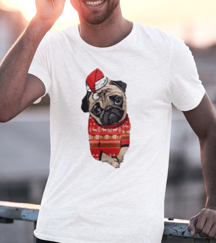 Lovely Pug Christmas Sweater Santa Hat Holiday T-Shirt