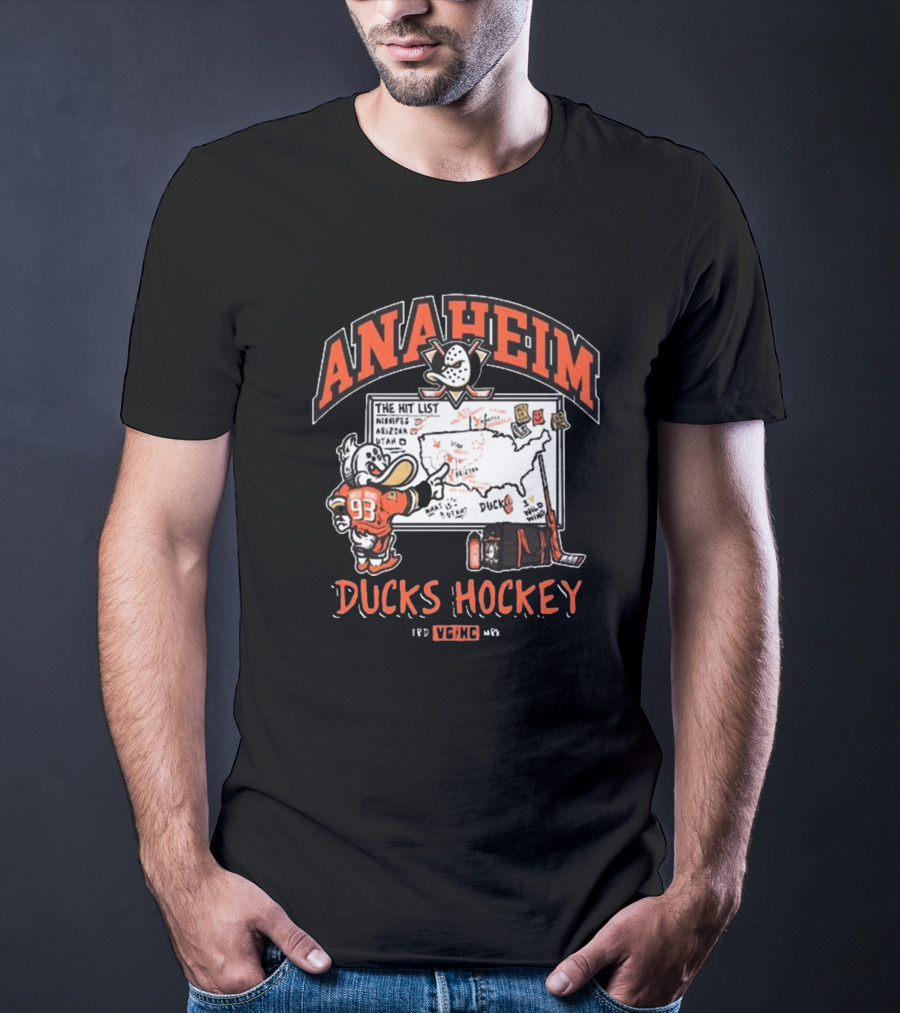 Anaheim Ducks Hockey Wild Wing The Hit List Map Lesson Plan T-Shirt