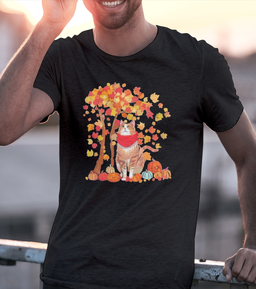 ItS Fall YAll Cat Leaf Fall Tree Hello Autumn Thanksgiving Pumpkin Scarf T-Shirt